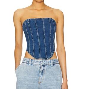 Good American Denim Corset Top Women’s Size L Blue Bustier Strapless NWT